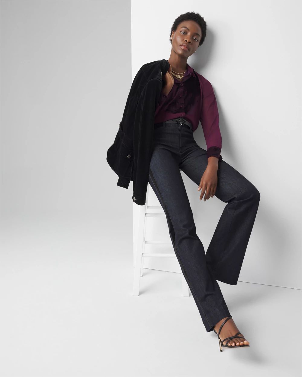 Velvet & Chiffon Tuxedo Shirt | White House Black Market